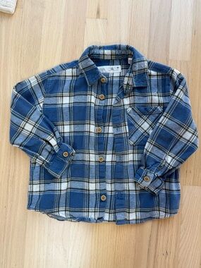 Kids Zara Blue Plaid Button-Up Flannel Shirt